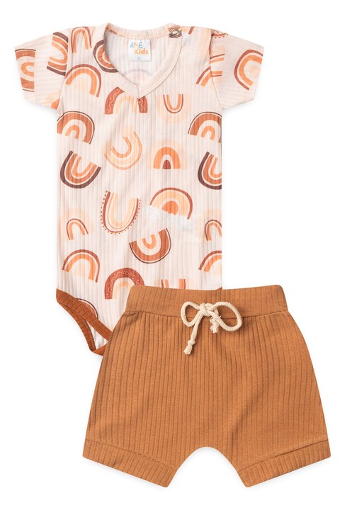 Conjunto Body Canelado Curto Menino - Arco Avelã - Ame Kids