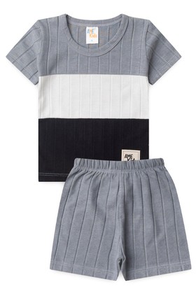 Conjunto de Blusa e Shorts Canelado Tricolor - Mescla - Ame Kids