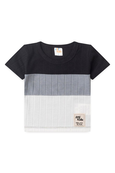 Conjunto de Blusa e Shorts Canelado Tricolor - Preto - Ame Kids