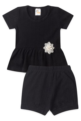 Conjunto Blusa Shorts Milano Menina - Preto - Ame Kids