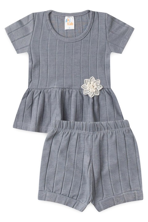 Conjunto Blusa Shorts Milano Menina - Cinza - Ame Kids