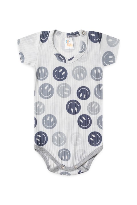 Conjunto Body Canelado Curto Menino - Smile Cinza - Ame Kids
