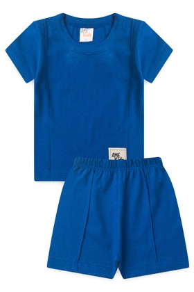 Conjunto de Blusa e Shorts Meia Malha Menino - Azul - Ame Kids