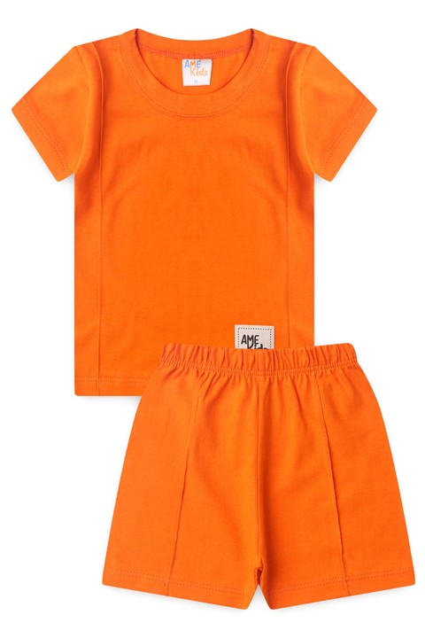 Conjunto de Blusa e Shorts Meia Malha Menino - Laranja - Ame Kids