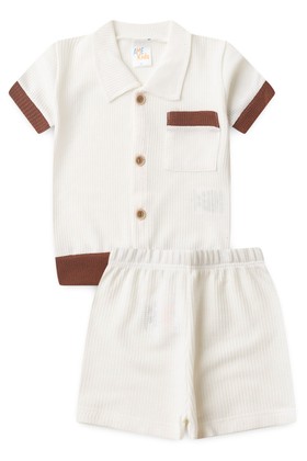 Conjunto Blusa Gola Polo e Short Moscou  - Off-White - Ame Kids