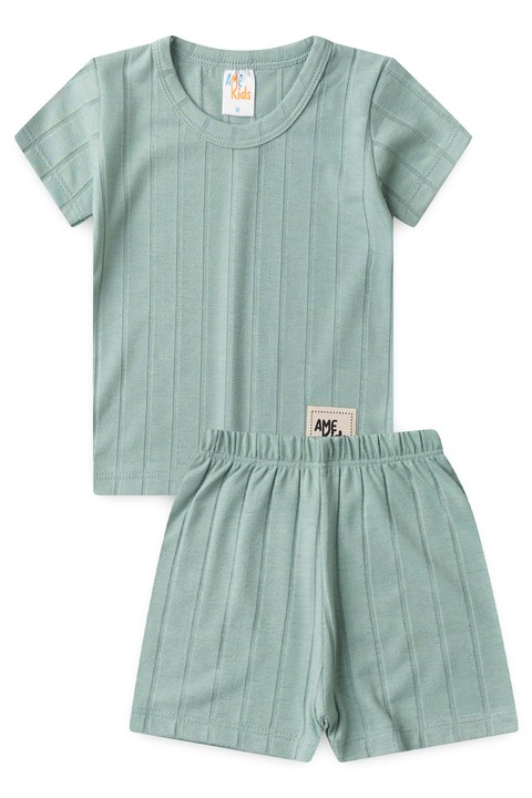 Conjunto de Blusa e Shorts Canelado Milano - Verde Jade - Ame Kids