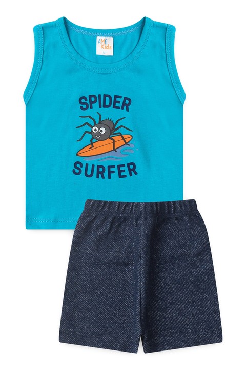 Conjunto Regata e Shorts Menino - Spider Azul - Ame Kids