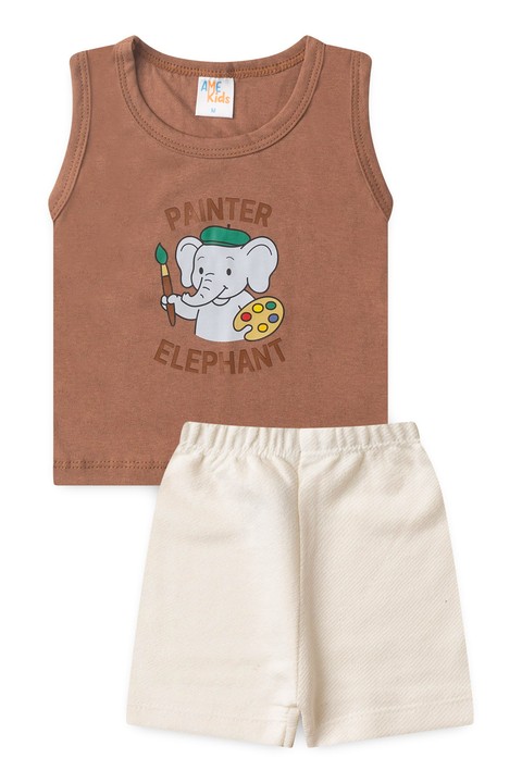 Conjunto Regata e Shorts Menino - Elefante Caramelo - Ame Kids
