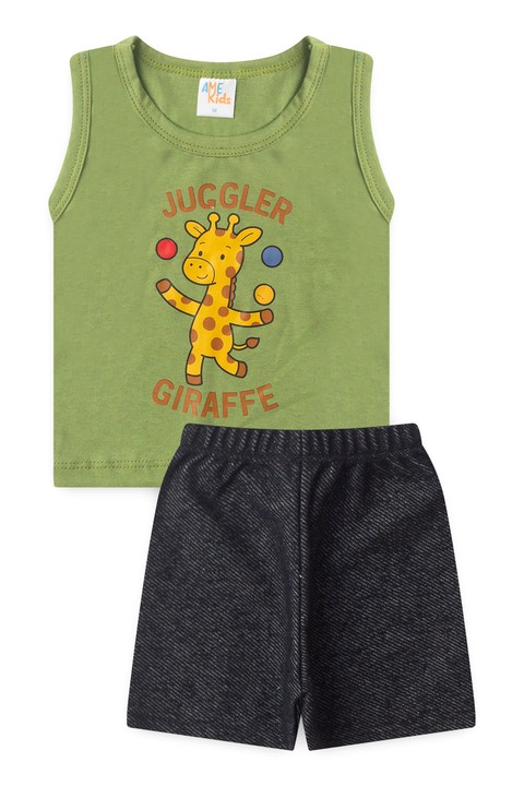 Conjunto Regata e Shorts Menino - Girafa Verde - Ame Kids