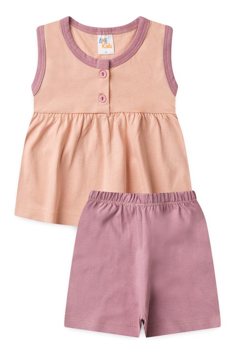 Conjunto Bata Botões Shorts Verão Bebê - Pêssego - Ame Kids