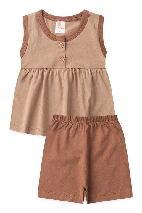Conjunto Bata Botões Shorts Verão Bebê - Chocolate - Ame Kids