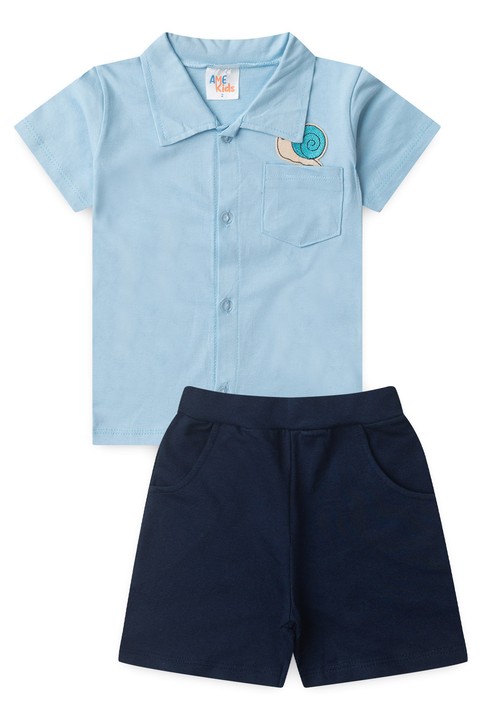 Conjunto Blusa e Shorts Menino - Bolso Azul - Ame Kids