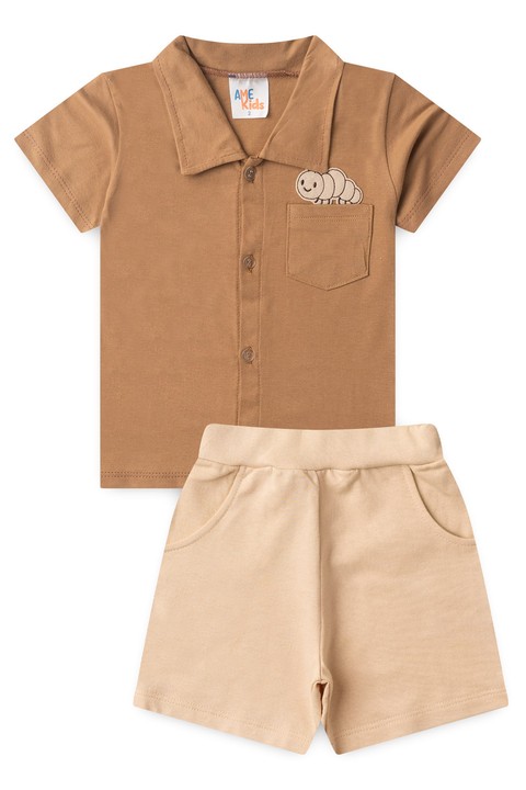 Conjunto Blusa e Shorts Menino - Bolso Avelã - Ame Kids