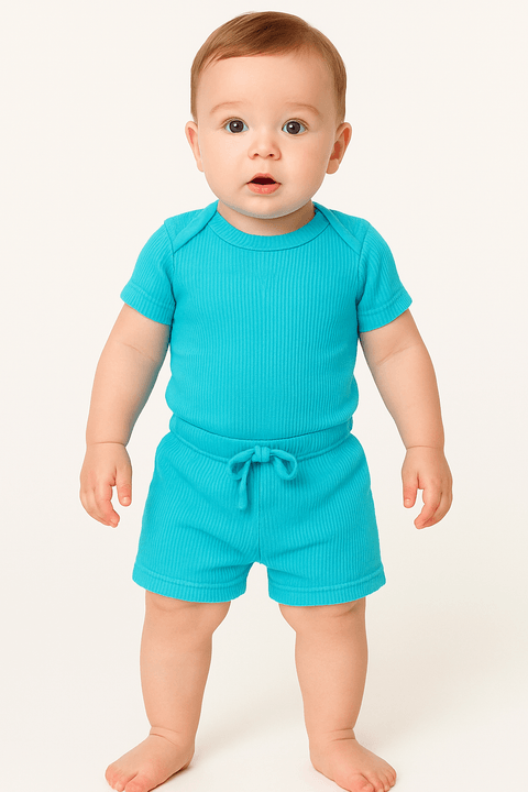 Conjunto Canelado Light Curto - Ciano - Ame Kids