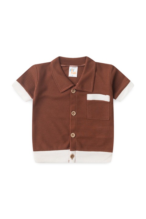 Conjunto Blusa Gola Polo e Short Moscou  - Avelã - Ame Kids
