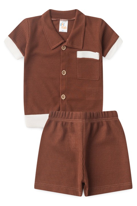 Conjunto Blusa Gola Polo e Short Moscou  - Avelã - Ame Kids