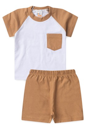 Conjunto de Blusa e Shorts Meia Malha Menino - Bolso Avelã - Ame Kids
