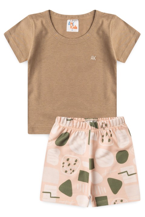 Conjunto de Blusa e Shorts Estampado Menino - Nude - Ame Kids