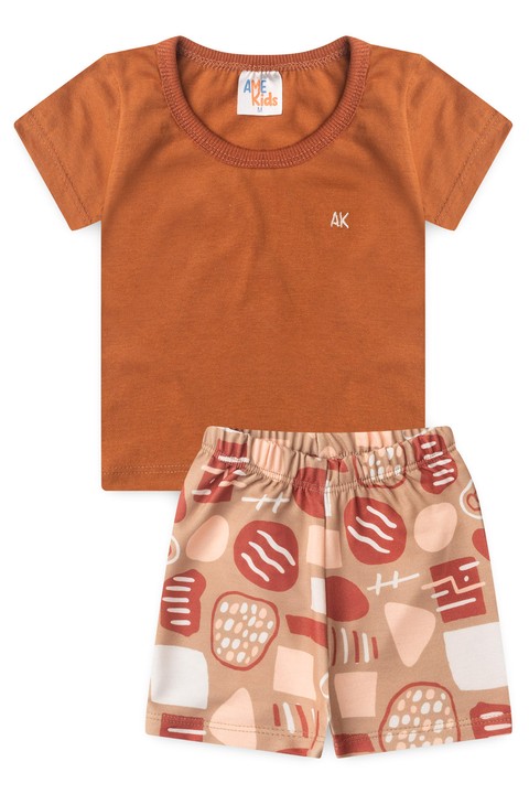 Conjunto de Blusa e Shorts Estampado Menino - Avelã - Ame Kids
