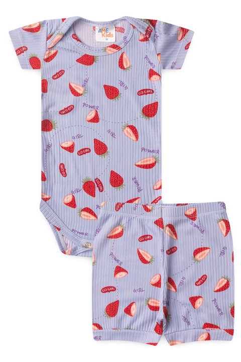 Conjunto Canelado Light Estampado Curto - Morango - Ame Kids