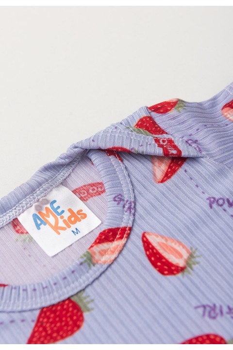 Conjunto Canelado Light Estampado Curto - Morango - Ame Kids