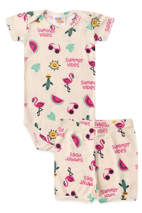 Conjunto Canelado Light Estampado Curto - Summer - Ame Kids