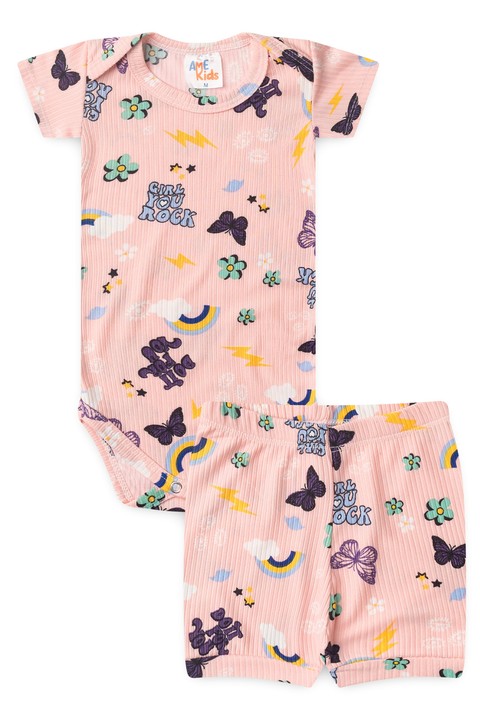 Conjunto Canelado Light Estampado Curto - Borboletas - Ame Kids