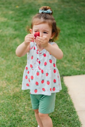 Conjunto Bata Botões Shorts Verão Bebê - Moranguinho - Ame Kids