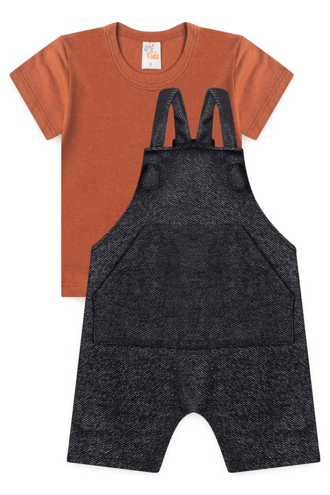 Conjunto Jardineira Ecosustentável  e Blusa - Preto - Ame Kids