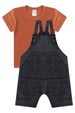 Conjunto Jardineira Ecosustentável  e Blusa - Preto - Ame Kids