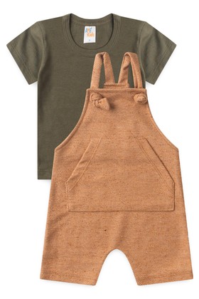 Conjunto Jardineira Ecosustentável  e Blusa - Avelã - Ame Kids