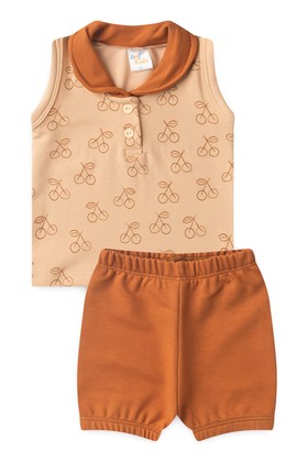 Conjunto Bata Botões Shorts Verão Bebê - Areia - Ame Kids
