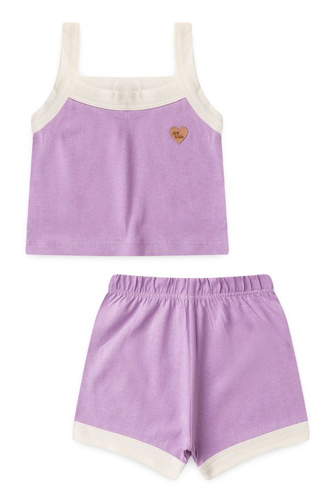 Conjunto Cropped Shorts Menina - Lilás - Ame Kids