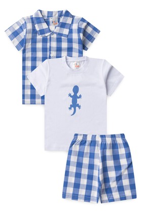 Conjunto Blusa e Shorts - Xadrez Azul - Ame Kids