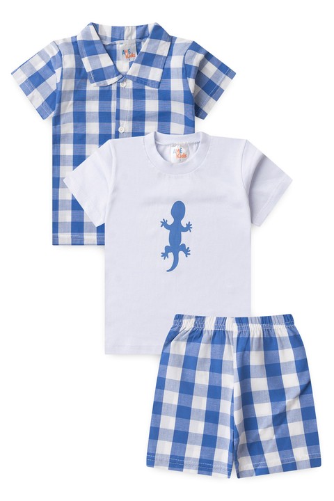 Conjunto Blusa e Shorts - Xadrez Azul - Ame Kids