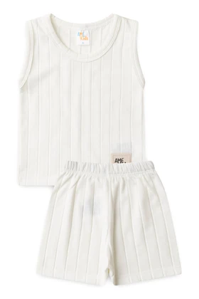 Conjunto Regata Milano e Shorts Menino - Off-White - Ame Kids