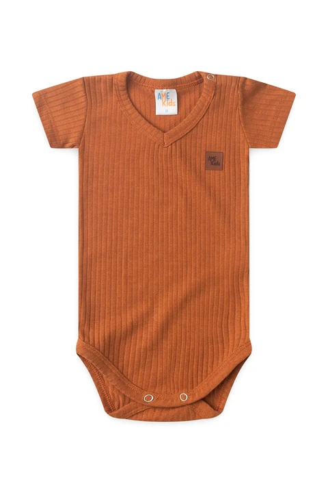 Conjunto Body Canelado Curto Menino - Avelã - Ame Kids