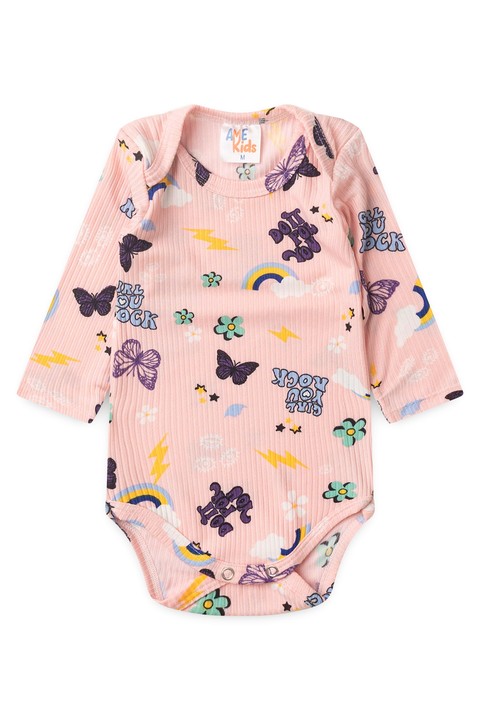 Conjunto Canelado Light Longo - Borboleta Rosa - Ame Kids