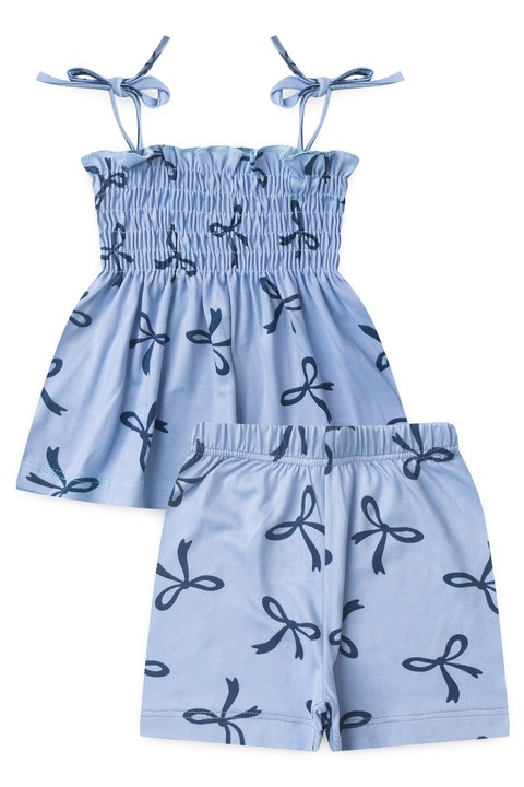 Conjunto Bata Shorts Verão Bebê - Lacinho Azul - Ame Kids
