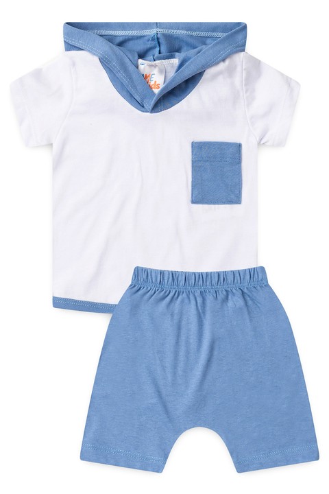 Conjunto de Blusa com Capuz e Shorts Meia Malha Menino - Azul - Ame Kids
