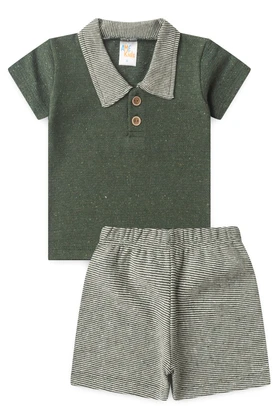 Conjunto Blusa Polo e Short Ecosustentável Ecosustentável - Verde - Ame Kids