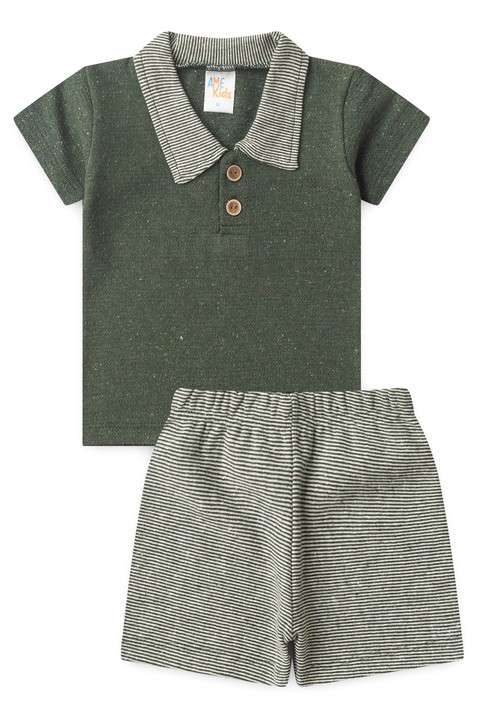 Conjunto Blusa Polo e Short Ecosustentável Ecosustentável - Verde - Ame Kids