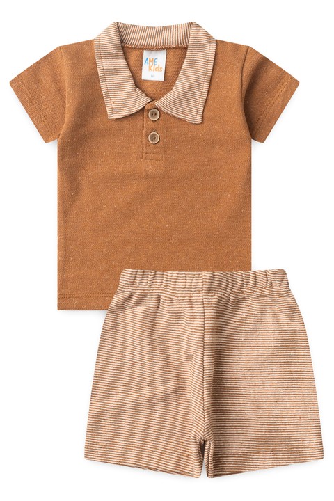 Conjunto Blusa Polo e Short Ecosustentável Ecosustentável - Avelã - Ame Kids