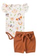 Conjunto Body Canelado Curto Menina - Borboleta Avelã - Ame Kids