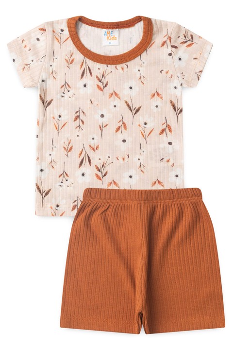 Conjunto de Blusa e Shorts Menina - Flores Avelã - Ame Kids