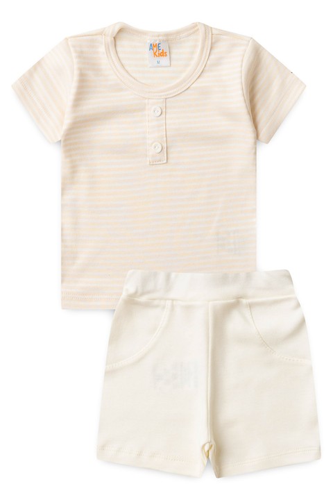 Conjunto de Blusa Listrada e Shorts Menino - Marfim - Ame Kids