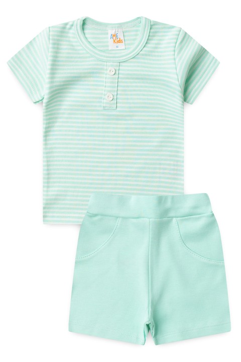 Conjunto de Blusa Listrada e Shorts Menino - Verde - Ame Kids