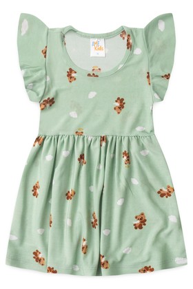Vestido Curto Menina Liganete - Ursinho Verde - Ame Kids