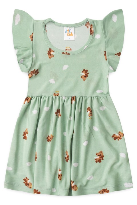 Vestido Curto Menina Liganete - Ursinho Verde - Ame Kids