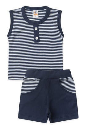 Conjunto Regata e Shorts Menino Suedine - Azul Marinho - Ame Kids